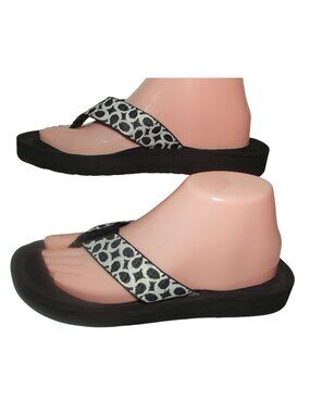 COACH Flip flop Sandals Womens 9 Jessalyn Signature Monogram Black White Thong